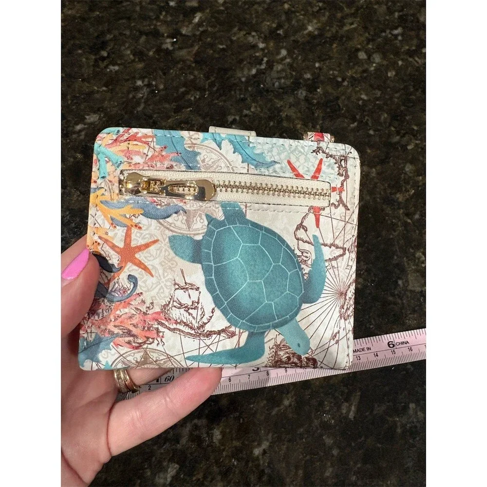 Unbranded Wallet Womens Multicolor Sea Turtle Nautical RFID Bifold Zip - Picture 3 of 6
